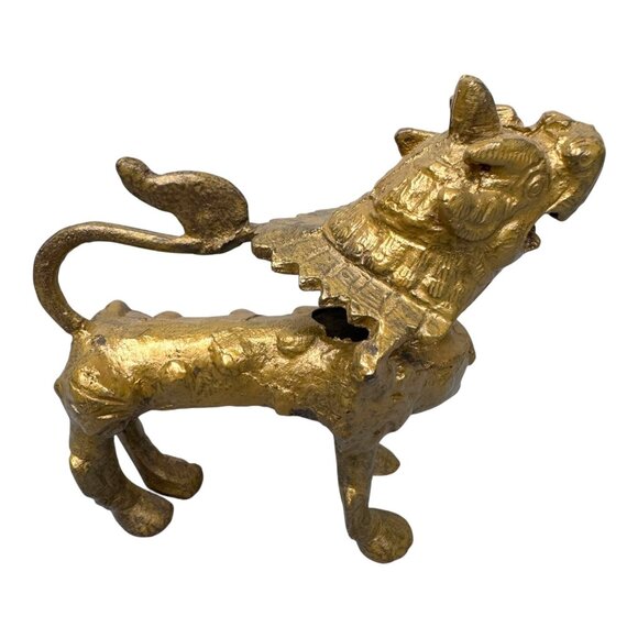 Vtg Brass Feng Shui Dragon Figurine Buddhist Foo Dog Snow Lion Incense Burner - Picture 3 of 9